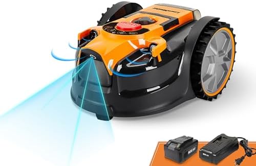 LawnMaster OcuMow Perimeter Wire Free Robot Lawn Mower Cuts Small Lawns 1000-2000 Square Feet with Optical Navigation, Obstacle Avoidance, Low Noise and No Go Functiont