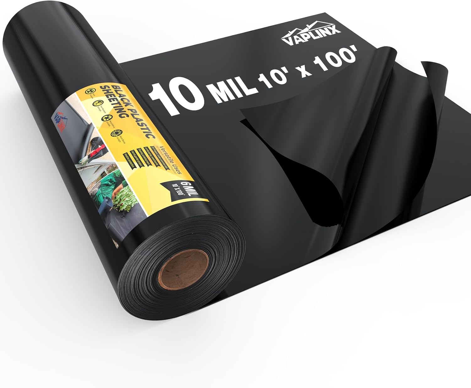 10 Mil Black Plastic Sheeting 10x100 FT, Heavy Duty Polyethylene Plastic Rolls for Garden, Black Plastic Rolls for Crawl Space Vapor Barrier, Construction, Landscaping, Weed and Moisture Control