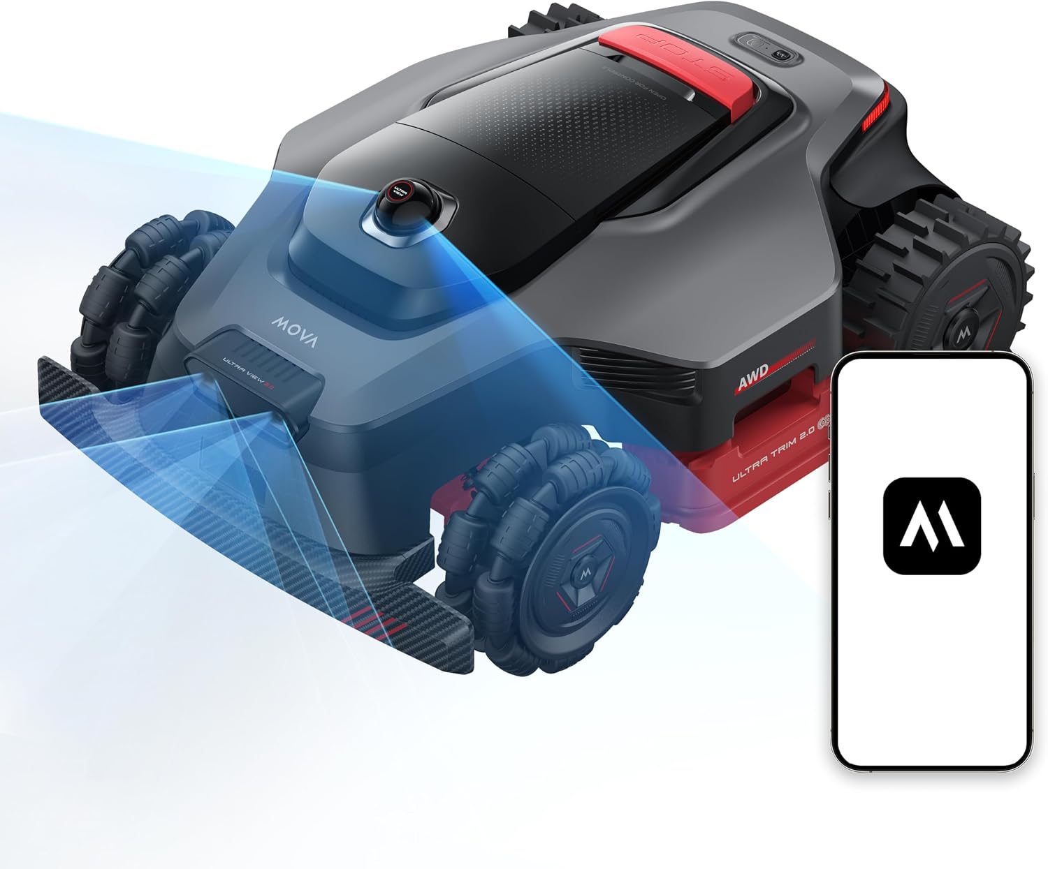 MOVA LiDAX Ultra 2000 AWD Robot Lawn Mower Wire Free RTK Free for up to 0.5 Acre*Dual Maps, 360° 3D LiDAR & AI Dual Vision Mapping, Robotic Mower with 4G, for 80% Slopes, Cutting Height 1.2”–3.9“